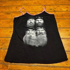 Duck Dynasty Graphic Cami Tank Top Black Pink Straps Robertson Family Cast Small